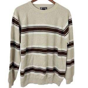 Vintage Mens Brown Striped Knit Sweater Y2K Size Large Preppy Skater Kurt Cobain